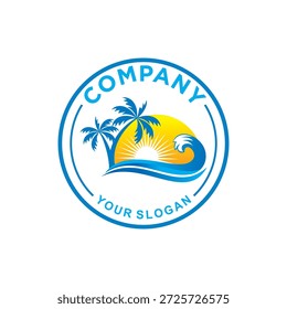 palmeira da praia com logotipo da onda