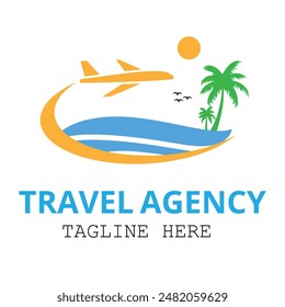 beach with palms icon logo of travel and travel agency vector