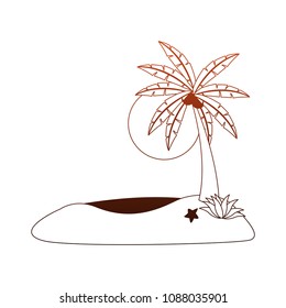 Beach and palms in orange lines