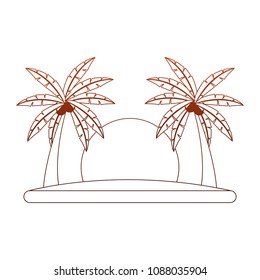 Beach and palms in orange lines