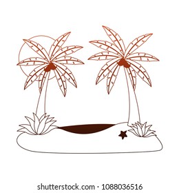 Beach and palms in orange lines