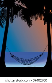 beach with palms - summer vector illustration