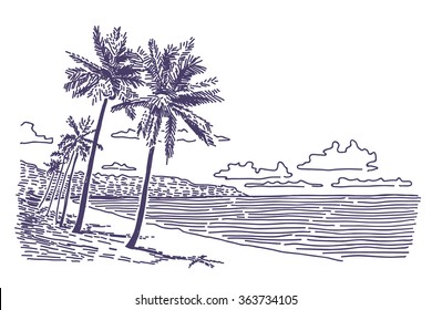 Beach With Palms Vector Drawing