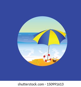 beach paradise cartoon vector illustration on a blue