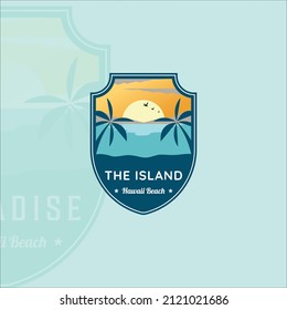 beach or paradise emblem logo modern vintage vector illustration template icon graphic design. palm or coconut tree at the outdoors sign or symbol for travel adventure