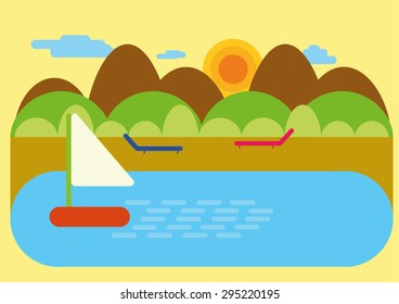 Beach paradise flat design landscape vector