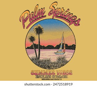 Beach Paradise Print T-shirt Graphics Design, typography slogan on palm trees background. Tropical paradise. Sunshine beach summer time, sunshine vector print design artwork, surf club,