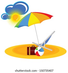 beach paradise with beach stuff cartoon vector illustration