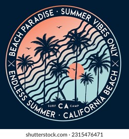 Beach Paradise, Summer Vibes Only, California Beach. Summer text with a waves vector illustrations. Summer Beach Wave Vector illustration.