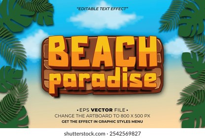 Beach paradise text effect editable vector 3d 