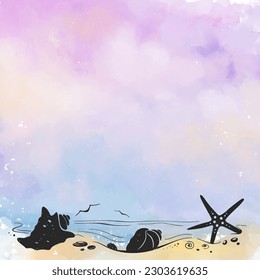 Beach Paradise: Watercolor Vector Background with Seashells and Starfish