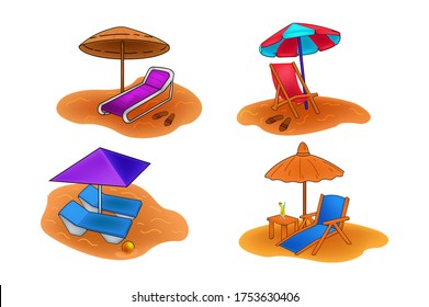 Beach parasol and beach chair shunshade Summer time concept. 