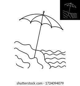 Beach parasol on the beach, outline icon on white isolated background for posters, stickers, clip-arts