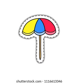 Beach parasol sticker or patch in doodle style isolated on white background.