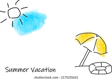 Beach parasol and sun hand drawing illustration, vector