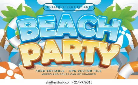 beach party 3d text effect and editable text effect with beach background illustration