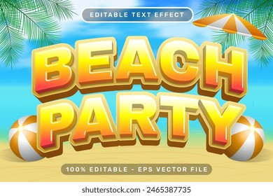 efecto de texto 3d de beach party y efecto de texto editable con fondo de playa