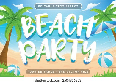 Efecto de texto 3D de fiesta de playa y efecto de texto editable con un fondo de playa