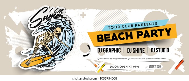 Beach Party Banner, flyer, magazine cover & poster template, vector illustration. 