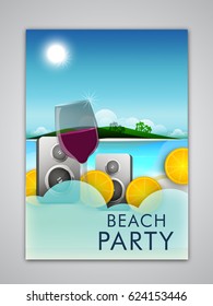 Beach Party celebration Template, Banner or Flyer design with beautiful nature view.