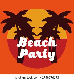 beach party design with palm tree and orange background - Vector Illustration