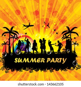 Beach Party design template sunset background