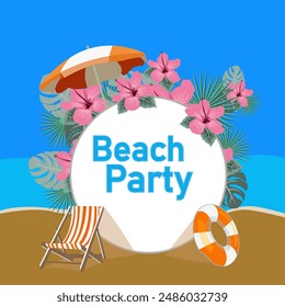 Beach Party Entry Free Invitation Live Music Ads Banner Concept Poster Card. Vector illustration of Event Flyer