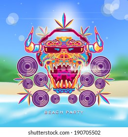 Beach party flyer background with a blurred tropical seascape vector illustration