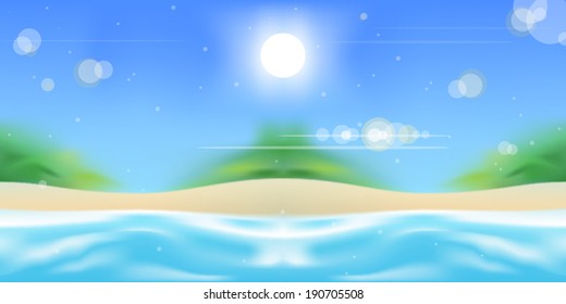 Beach party flyer background with a blurred tropical seascape vector illustration