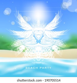 Beach party flyer background with a blurred tropical seascape vector illustration