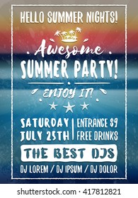Beach Party Flyer or Poster. Night Club Event. Summer Night Party. Vector Flyer Design Template