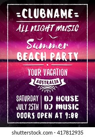 Beach Party Flyer or Poster. Night Club Event. Summer Night Party. Vector Flyer Design Template