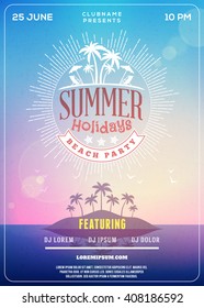 Beach Party Flyer or Poster. Summer Night Party. Vector Template