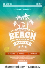 Beach Party Flyer or Poster. Summer Night Party. Vector Template