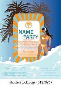 Folleto de Beach party para su diseño o publicidad. Ilustración vectorial.