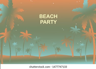 Beach party, Gradient background with silhouettes of palm trees