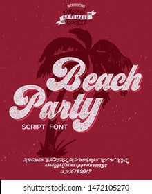 Beach Party. Hand made script font. Vacation summer time. Waikiki beach. Vector illustration. Retro typeface and logo. Summer style.