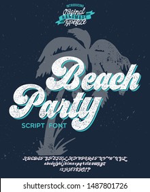 Beach Party. Hand made script font. Vacation summer time. Waikiki beach. Vector illustration. Retro typeface and logo. Summer style.