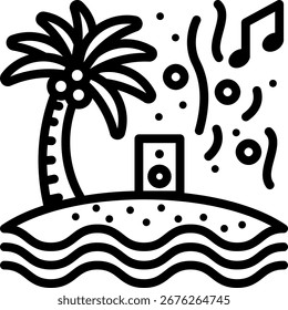 Strandparty-Symbol, schwarz-weißes Umrisssymbol