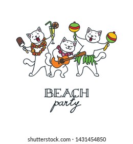 Beach party. Illustration of a three funny cats enjoying beach party. Vector 8 EPS