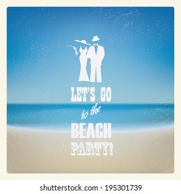 Beach party invitation concept card in vintage retro style of the 60s. Eps10 vector illustration.