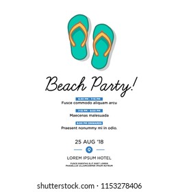 Beach Party Invitation Design for Event Flip Flops Vector Illustration