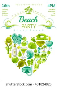 Beach party invitation in green, lima and mint colors