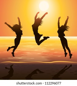 Beach Party, Jumping Silhouettes - Shutterstock ID 112296077