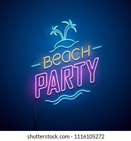 Beach Party Neon Sign. Vector Illustration. 