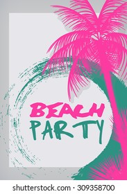 Beach Party Poster with Palm Tree - Vector Illustration