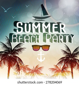 Beach Party Poster with Palm Trees - Vector Illustration