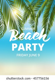 Beach party poster template with typographic element. EPS10 vector illustration. 