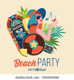 Beach Party Retro Disco Vector Illustration Stock Vector (Royalty Free ...