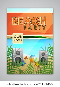 Plantilla de Beach Party, Banner o Diseño de Volante con hermosas vistas a la naturaleza.